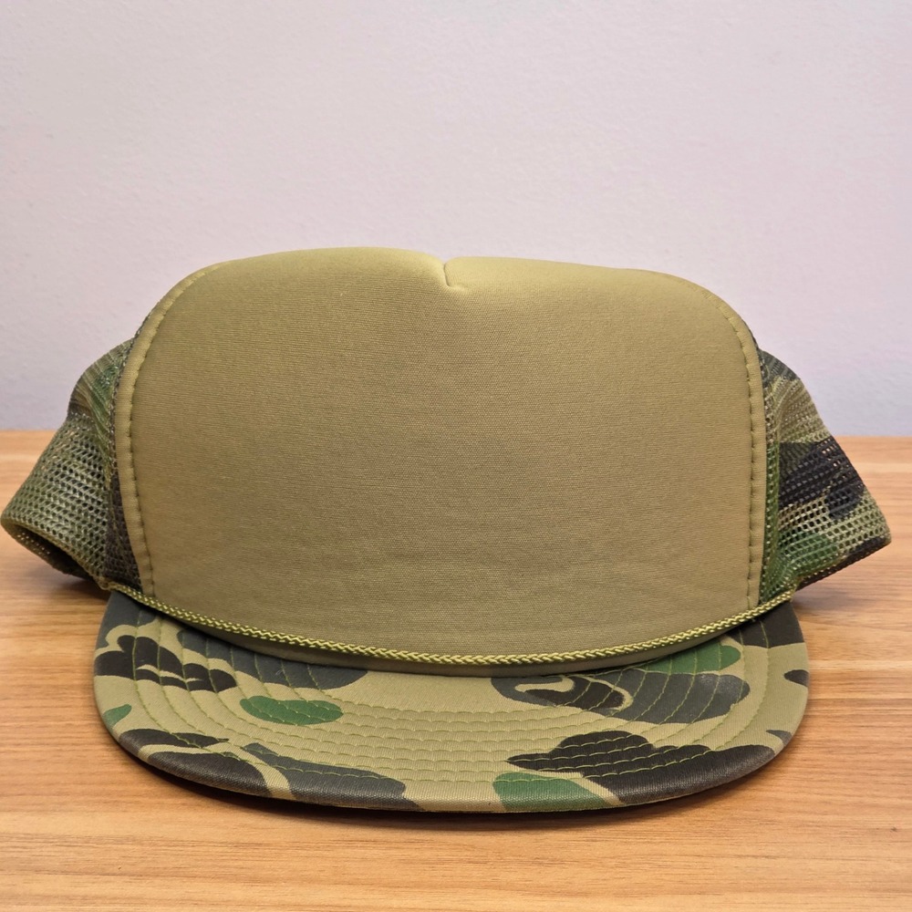 Nissin Cap Vintage Trucker Hat Duck Camo Tan Mesh Snapback Rope Detail Mens OSFA